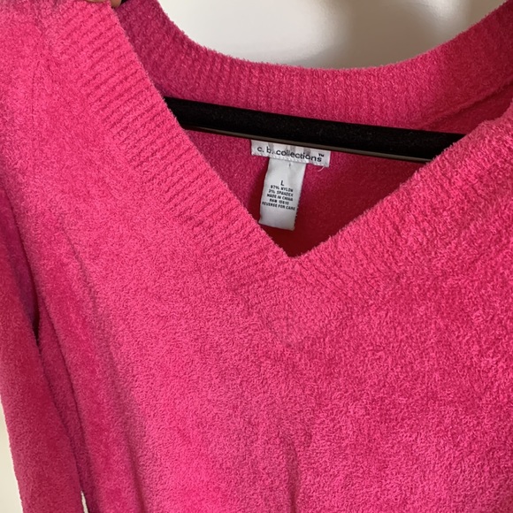 c.b.collections v-neck soft fluffy hot pink sweater / size L - Picture 9 of 10